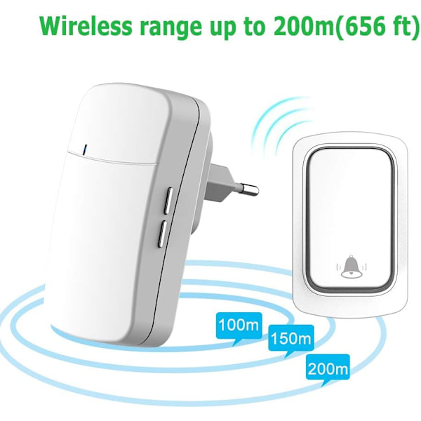 Wireless Self-Powered Doorbell, No Battery Required, Range up to