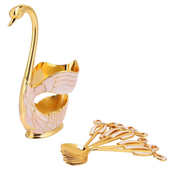Coffee Dessert Spoon Set European Style Elegant Swan Fruit Spoon Holder Decorative Tableware Gold