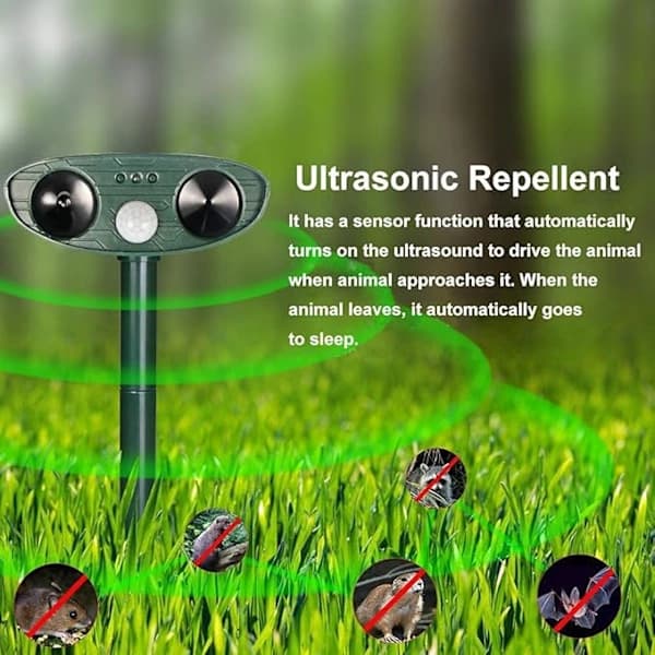 Solar Ultrasonic Animal Repeller with PIR Motion Sensor, Waterproof Outdoor Pest Repeller for Garden Lawn Fence
