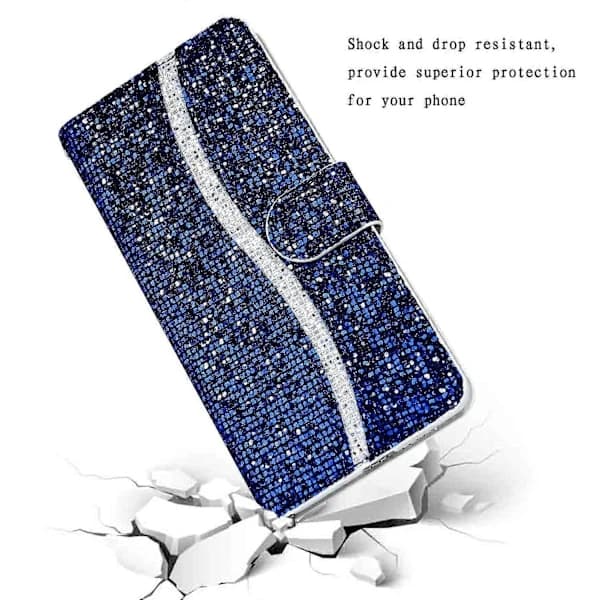 For iPhone 16 Pro Case PU Leather Wallet Card Slot Glitter Phone Case - Blue