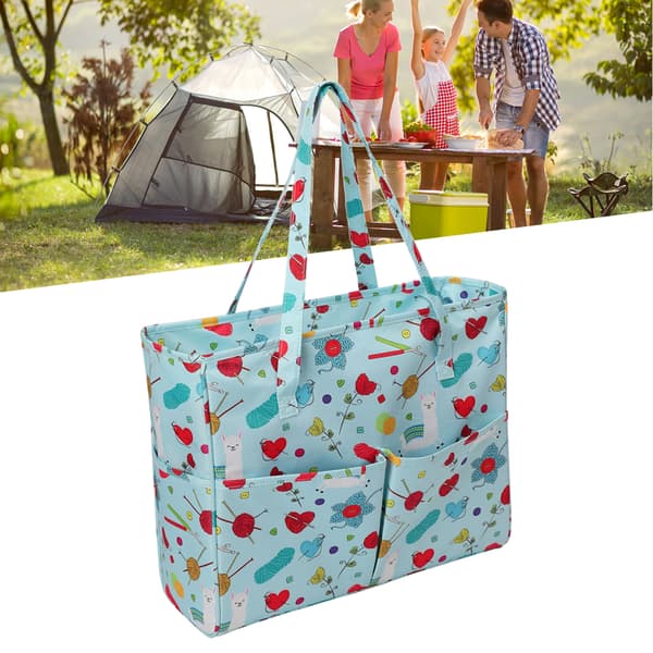 Crochet Hook Bag Waterproof Oxford Cloth Blue Pattern Large Capacity Wool Storage Bag Sewing Tools