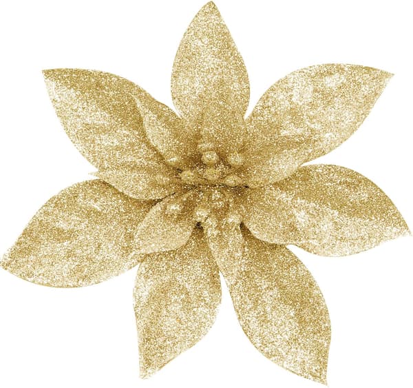 (Gull, 15CM) 10 stk Glitter Juleblomster med Kunstig Poi