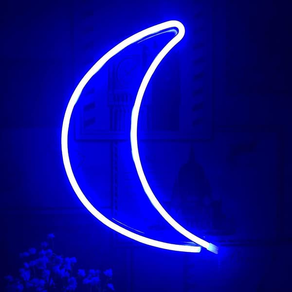 2023 - Warm White Moon Neon Sign Art Wall Decor USB Battery Powered Neon Sign Night Light