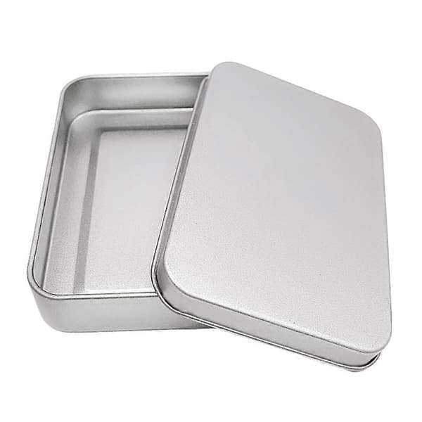 Rektangulär Myntbehållare Låda Liten Metall Silverfärg Smycken Nyckelförvaringslåda C C