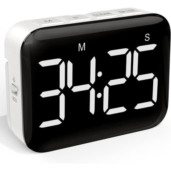 4-tommer digital køkkentimer, stor LED-skærm, magnetisk timer med justerbar lysstyrke og lyd, stopur