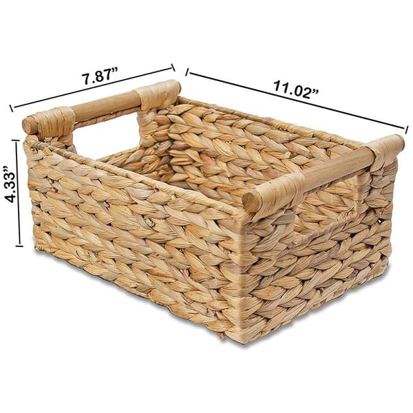 Small Wicker Baskets for Bathroom Organization, Hyacinth Baskets for Storage, Wicker Basket with Wooden Handle