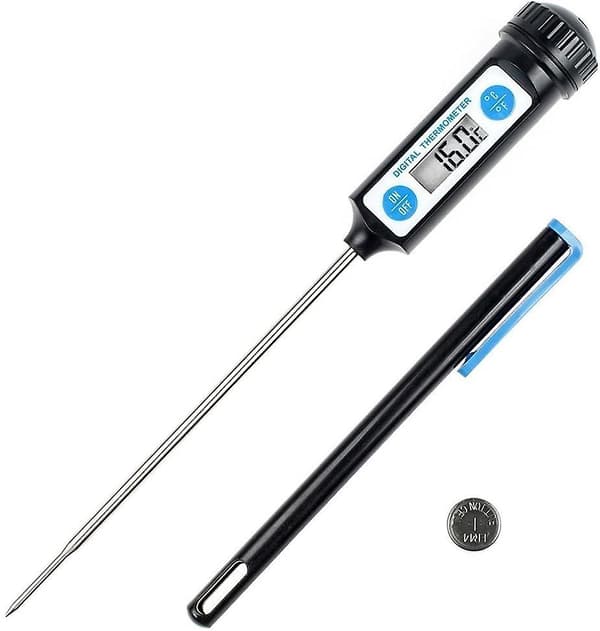 Madlavningstermometer, køkkentermometer digitalt termometer med lang sonde og LCD-display - sort