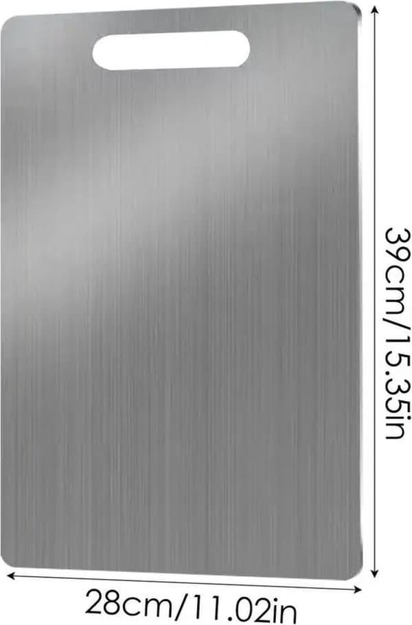 Titanium Cutting Board with Handle, Non-Porous Hygienic Surface, Dishwasher Safe for Meat, Vegetables, Fruit, Bread, Silver 40 x 28 cm