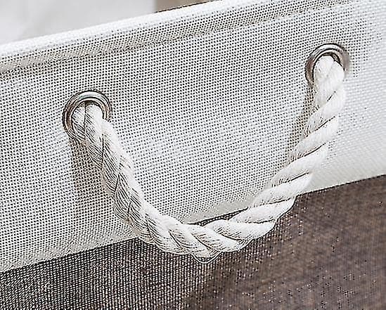 Foldable Storage Box with Linen Stitching Fabric Storage Basket, Storage Box with Cotton Rope Handles Storage Cube Storage Box (Beige Stitching Brown)
