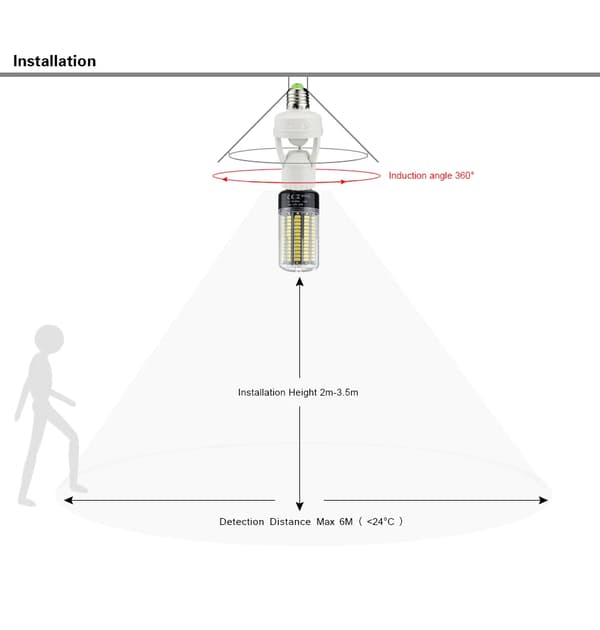 360 graders PIR bevægelsessensor LED natlampe pære