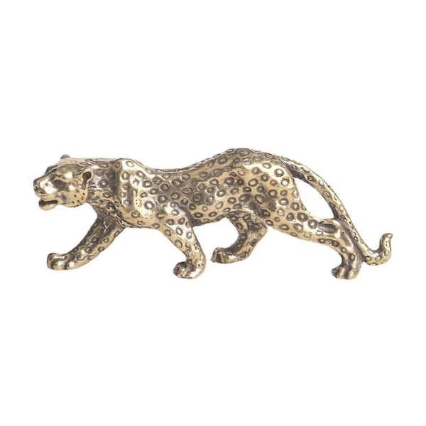 2025 Messing Leopard Panter Statue, Dyrefigur til Hjemmekontor Skrivebordsindretning, Sød Skulptur Gave (FMY)