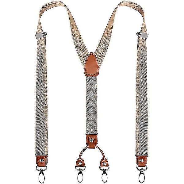 Y-formede brede kraftige seler til mænd med 4 metalklemmer Justerbare elastiske stropper Beige {Db}