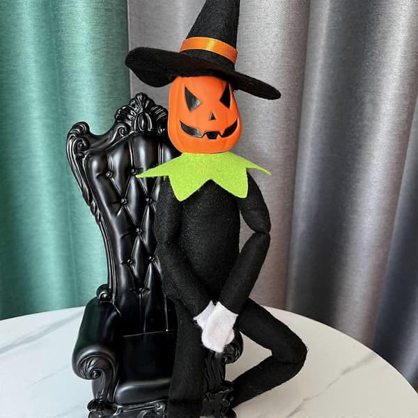 36 cm Græskarfe Legetøj med Sort Hat Hvide Handsker Kostumer Kjoler Kappe til Halloween Efterårshøst Højtidspynt Grøn Green