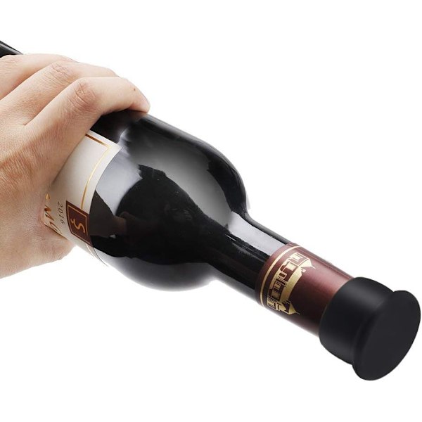 Silikonflaskepropper, genanvendelige, til vin, champagne, øl, sodavand, 6-pak, sort