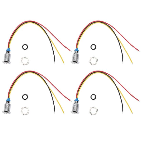 4 Set Pre-Wired Round LEDs Waterproof 2-Color Indicators Common Cathode 10mm 3-6V (Red and Yellow)