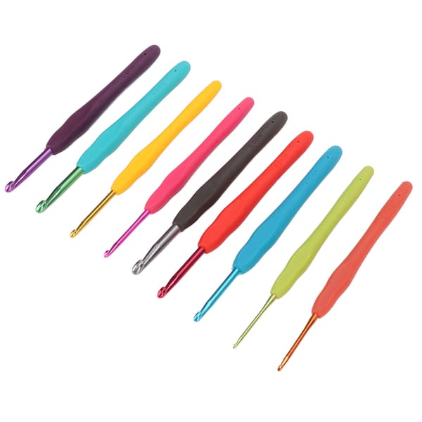 9 Pcs Crochet Hooks Rubber Handle Aluminum Material Tapered Tip Knitting Needles Set for Experienced Weavers Beginners