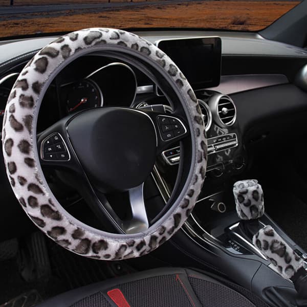 3 stk/sett Leopard Fluff Plysj Rattdeksel Gray