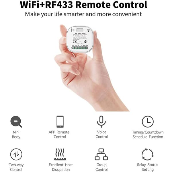 RF433 og WiFi Trådløs Fjernkontroll Lysbryter, 2 Brytere 1 Mottaker Kit
