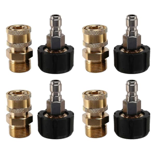 4x Højtryksrenser Adapter Sæt M22 Til 1/4 Tomme Lynkoblingssæt, M22 14mm Til 1/4 Tomme Lynkobling