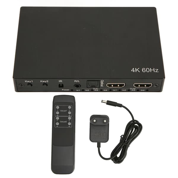 HD Multimedia Interface Switch 4K 4 in 2 out 3.5mm Optical Audio Output Video Splitter with EDID IR Remote Control 100‑240V EU Plug