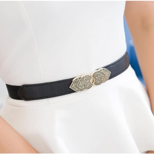 Retro slankt elastisk stretchbelte for kvinner til kjoler dame midjebelte tynt belte (svart)