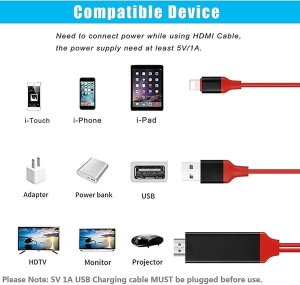 [Apple MFi-certificeret] Lightning til HDMI-kabeladapter - 1080p Digital synkroniseringsskærm