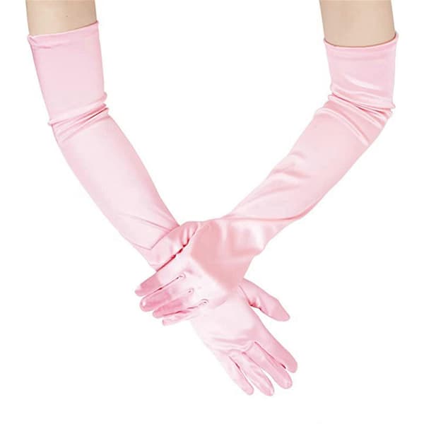 Lange satinhandsker til kvinder, bryllupshandsker, scenehandsker, dansehandsker, satinhandsker, bankethandsker, gallahandsker, rosa pink pink