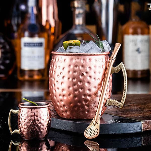 2 stk 530 ml elegant hamret kobberbelagt rustfrit stål kop til cocktail