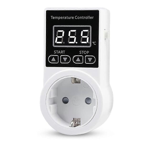 1 stk. termostatstik med sensor, digital temperaturregulatorstik, vandtæt temperaturafbryder EU-stik
