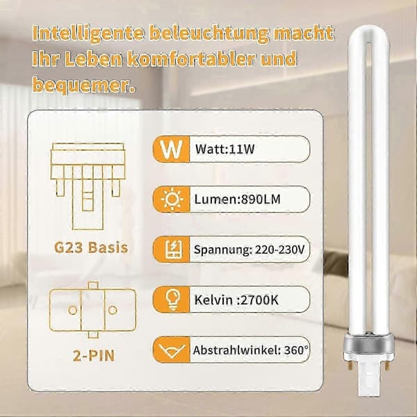 2-pack 11W CFL-lampor, varmvit 2700K, 890 lumen för hembelysning-FX-