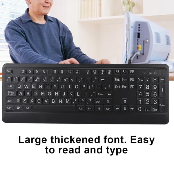 Ergonomic USB Interface Multimedia LED White Backlit Keyboard for Seniors