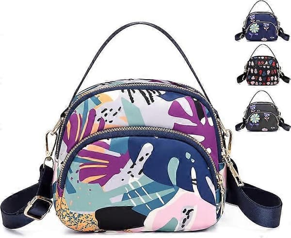 Women's Crossbody Mobile Phone Bag, Nylon Wallet Shoulder Bag, 3-Layer Zipper Cell Phone Pouch with Adjustable Strap (Color Pattern)