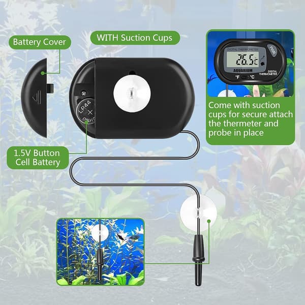 2 stk Akvarium Digital LCD med Sugekopper og Vanntett Sonde