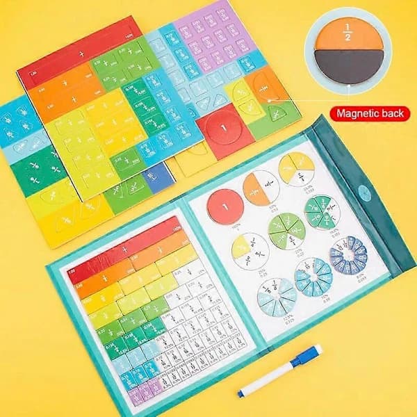 Magnetisk brøkregning, matematik, undervisningsmateriale, Montessori, aritmetik, undervisningsmateriale, træbog, pædagogisk legetøj til børn