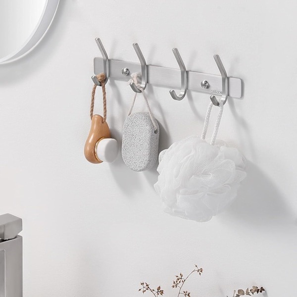 Wall Mounted Coat Rack 4 Hooks Bathroom Towel Hanger SUS3