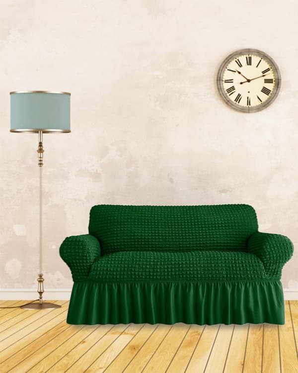 Loveseat-betræk 1-delt til 2-personers sofa med skørt, slidstærkt vaskbart højelastisk strækbart (2-personers, grøn)