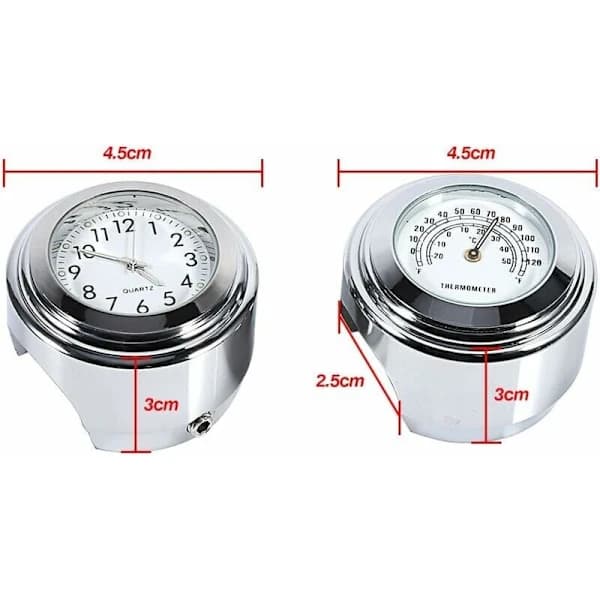 Motorcycle Handlebar Clock, 7/8 Waterproof Motorcycle Handlebar Mount Digital Clock and Temp Thermometer White