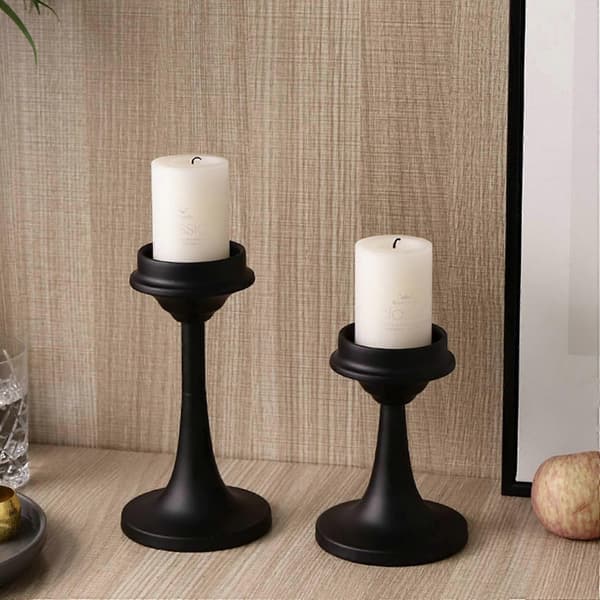 Svarte lysestaker sett med 2 retro lysestaker for kubbelys kubbelysestaker
