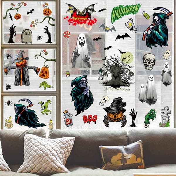 54 kpl Halloween-ikkunatarrat Halloween-ikkunatarra Luuranko