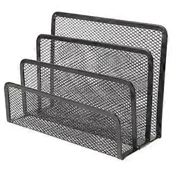 Metal Mesh Magazine Holder, Desktop Organizer with 4 Compartments for Home Office Files, Books, and Documents, Black