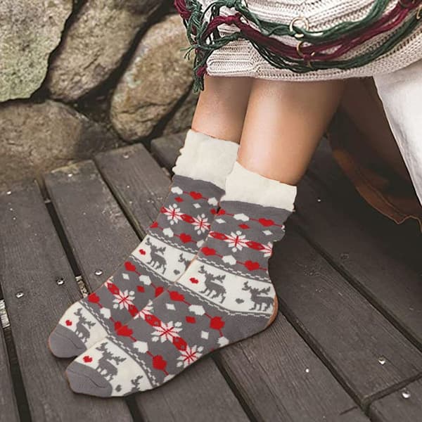Hjemmeskostrømper, 2 par skridsikre gulvstrømper med langt rør, Deer KLB