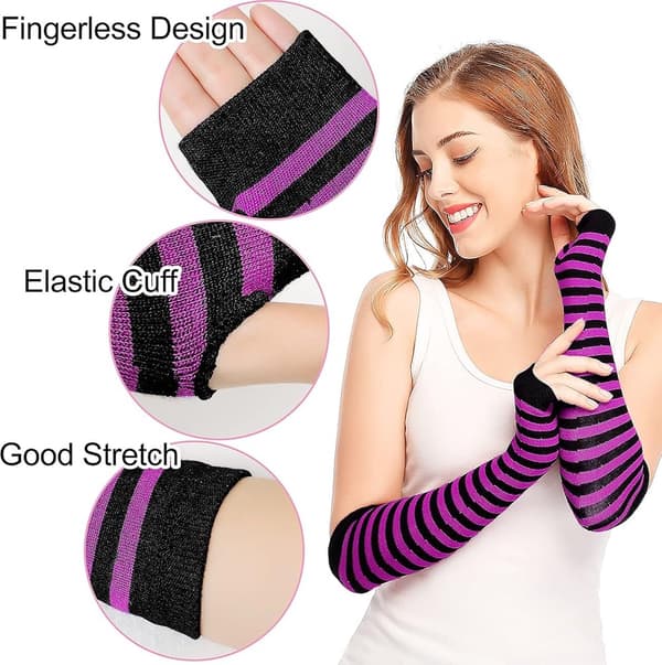 Armvärmare, fingerlösa stickade handskar, rosviolett, elastiskt tumhål, 1 set