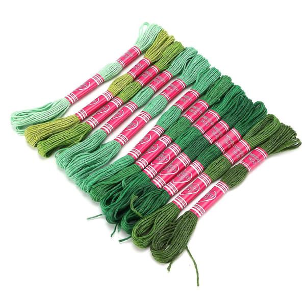 12 stk. broderitråd gradient lys farve polyestertråd til broderielskeres gruppehåndværk (grøn serie)
