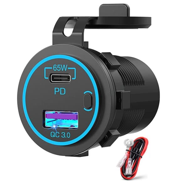 65W PD 12V Laptop USB C-udtag Biloplader Multiport Vandtæt Adapter Båd Lastbil