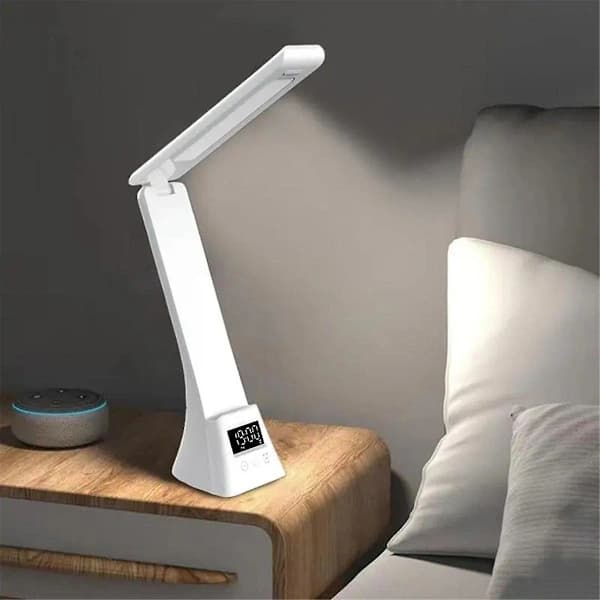 Rechargeable Desk Lamp, Eye-Friendly Desk Lamp with LCD Screen, Foldable Arm, Eye-Friendly Table Lamp, White