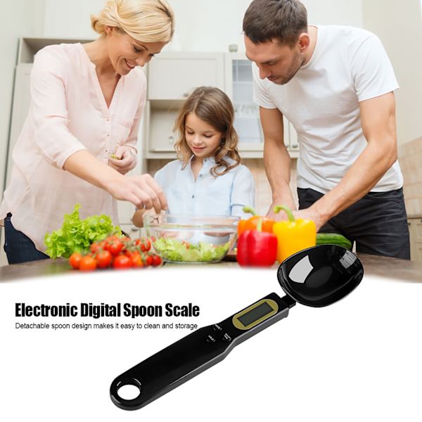 Portable 500g/0.1g Electronic LCD Digital Kitchen Scale with Measuring Spoons (Black)