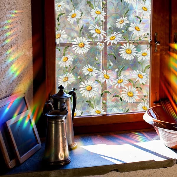 Daisy Decorative Window Film, Flower Privacy Static Glass Decal, 45x100cm