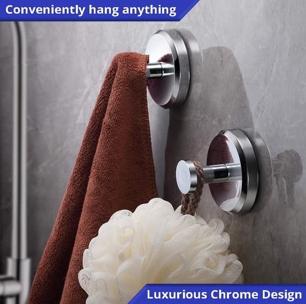 Suction Cups for Shower, Bathroom, Kitchen, Hanging Items up to 6.8 kg - Waterproof and Dustproof, Chrome (2-pack)