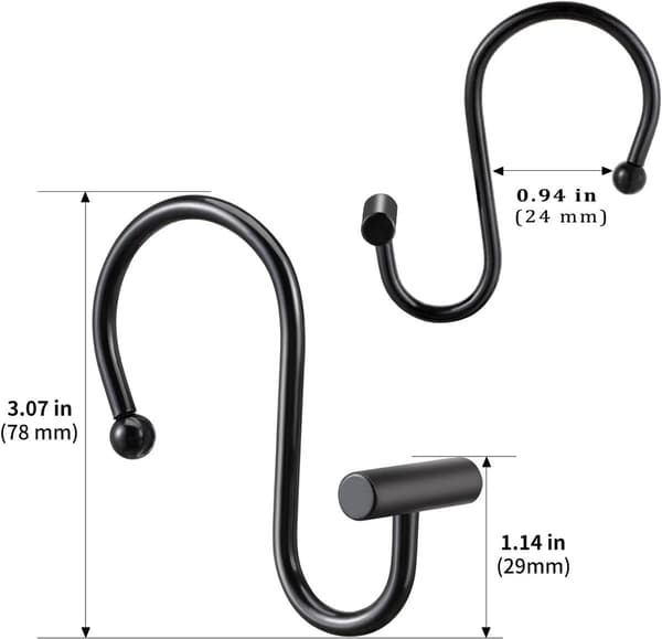 12-pack - S-formade - metall - duschdraperikrokar - Premium - rostfria - Lätt - att - installera - Snabbt - glidande - Svart