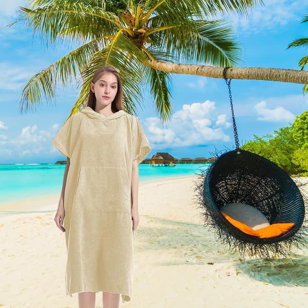 Surf-håndklæde-poncho hurtigtørrende badekåbe af ultrafin fiber creme - Cremefarben